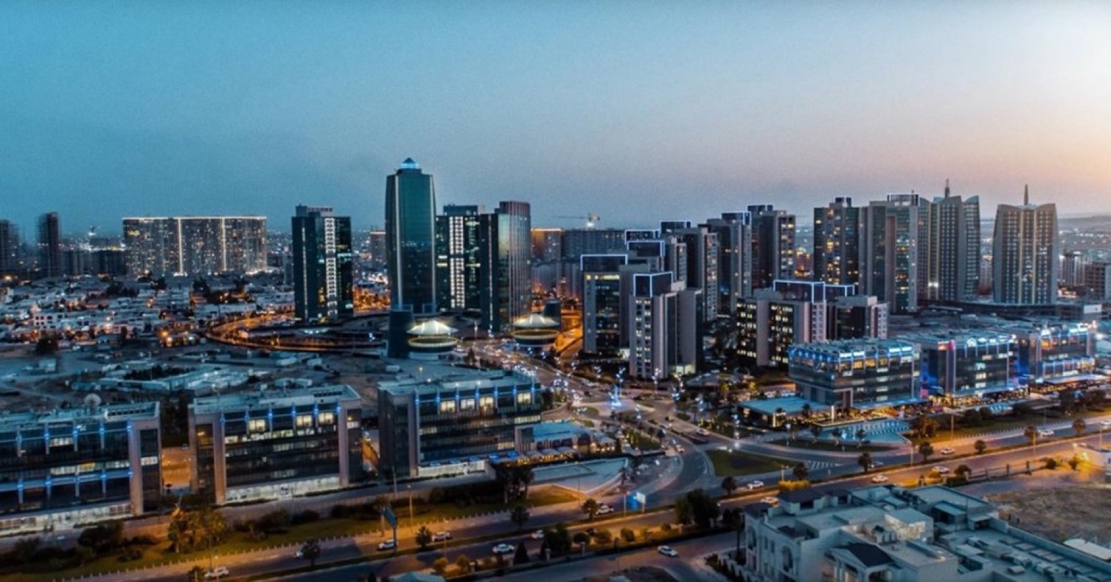 Erbil city skyline at dusk